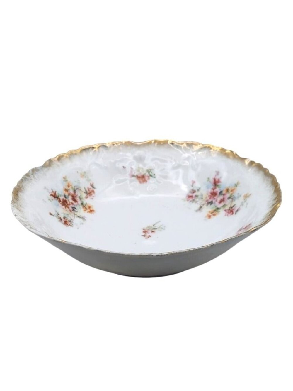 Floral Porcelain 10" Serving Bowl With Gold Accents Formal Victorian Vintage